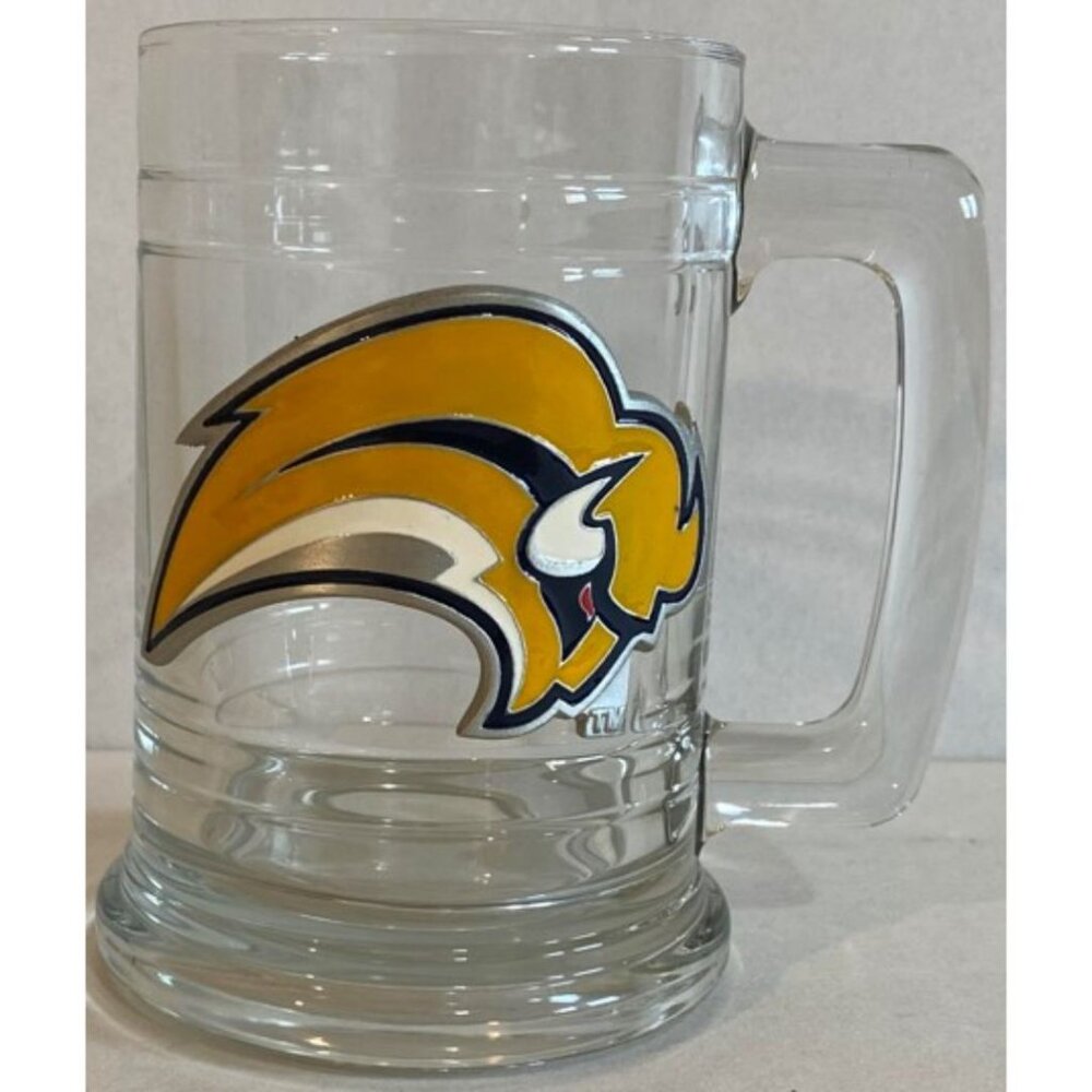 Vintage Buffalo Sabres Glass Mug With Pewter Team Logo. NHL Collectible New York